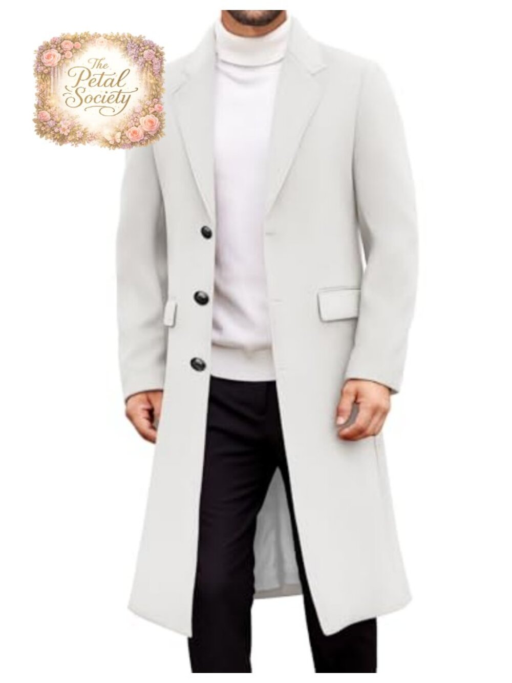 Men's Long Trench Coat Single Breasted Notched Collar Overcoat